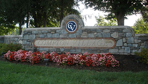 Compton Village Entrance sign landscaping